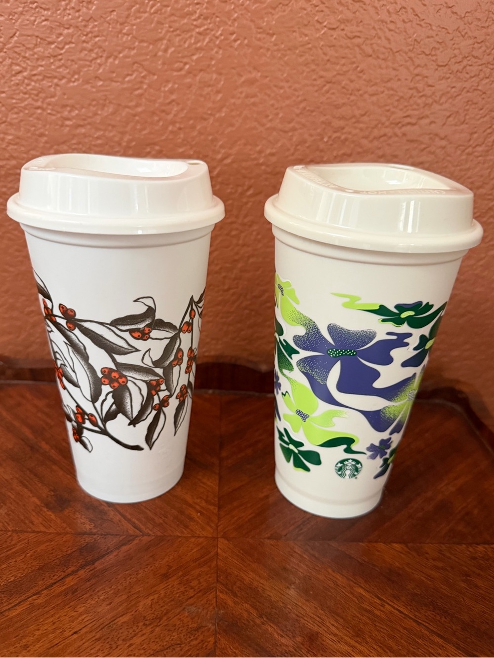 2 Starbucks NWOT White and Floral Reusable 16oz Cups